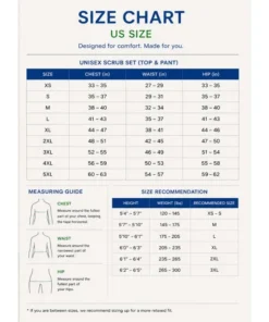 100% Organic Bamboo Scrubs for Men and Women 10 Bamboo Scrubs size chart