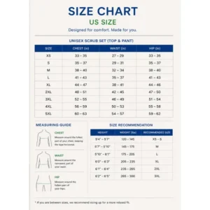 Bamboo Scrubs size chart