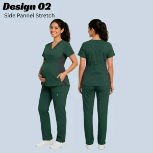 Hunter Green Maternity Scrubs | Soft & Stretchable Scrubs 9 Side Pannel Stretch Hunter Green pregnancy scrub set