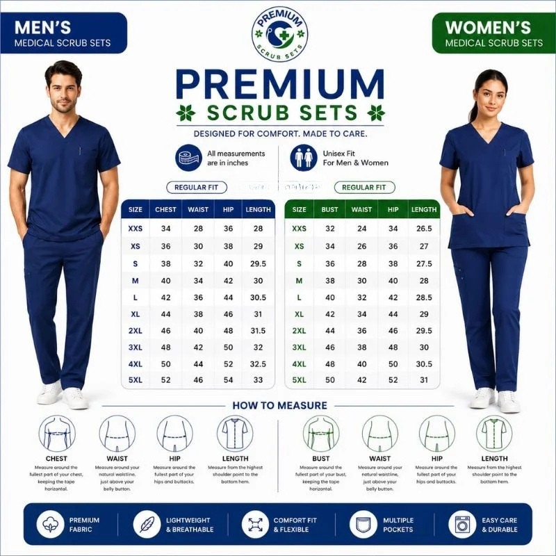 medical scrubs size chart