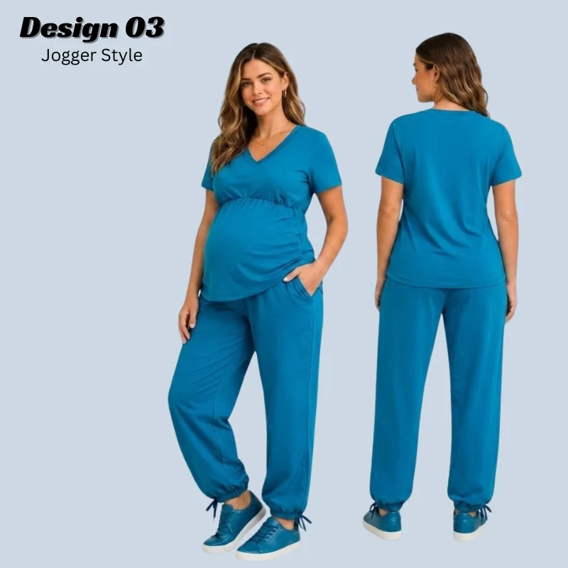 Caribbean Blue Maternity Scrubs | Superior Comfort With Durability 4 Jogger Style Caribbean Blue Maternity Scrubs