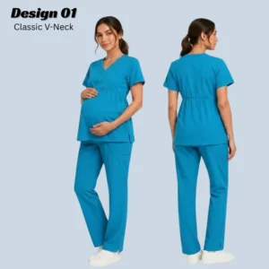 V-Neck Caribbean Blue Maternity Scrubs