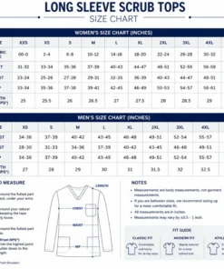 long sleeve scrub tops size chart