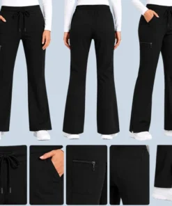Black flare scrub pants for woman