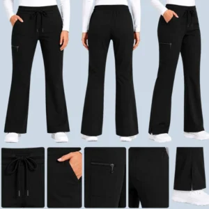 Black flare scrub pants for woman