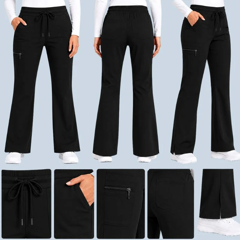 Women's Flare Scrub Pants | 4-Way Stretch & Durable Bottoms 2 Black flare scrub pants for woman