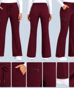 Women's Flare Scrub Pants | 4-Way Stretch & Durable Bottoms 12 Burgundy flare scrub pants for woman