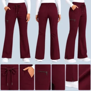 Women's Flare Scrub Pants | 4-Way Stretch & Durable Bottoms 12 Burgundy flare scrub pants for woman
