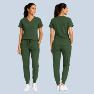 Fleece Lined Scrubs __ Stay Warm Every Shift 8 Fleece lined scrubs for women in green, front and back view