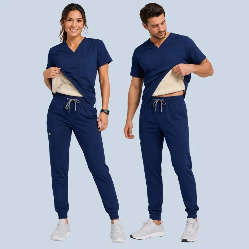 Fleece Lined Scrubs __ Stay Warm Every Shift 4 Close-up of fleece lined medical scrubs fabric showing soft interior lining
