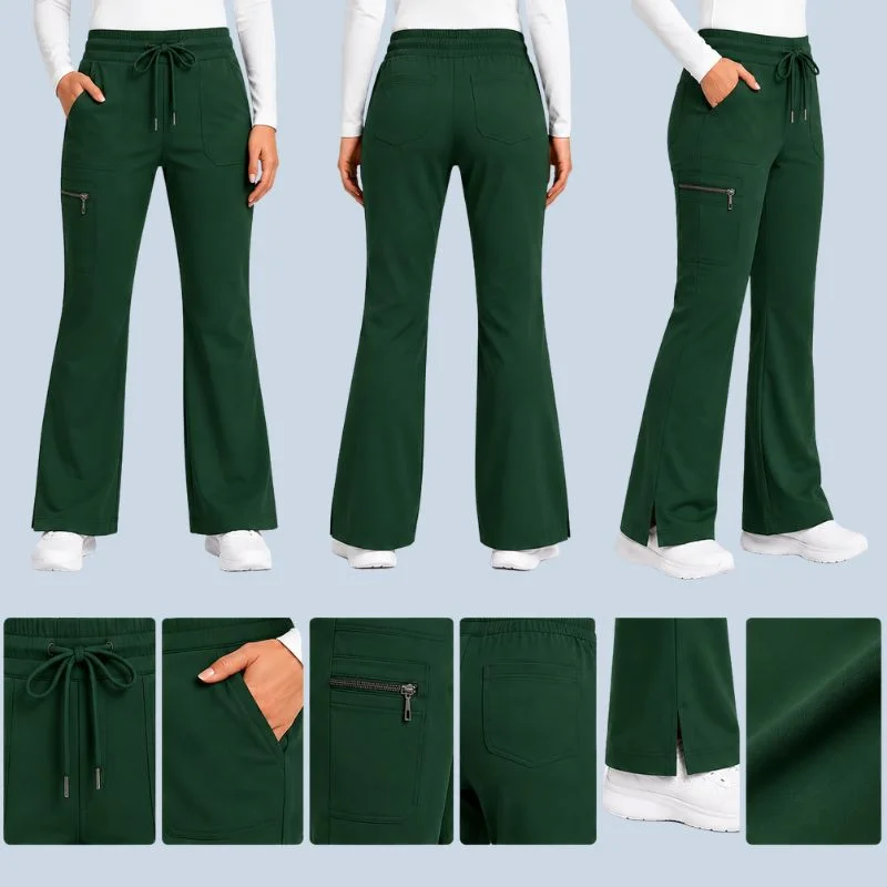 Women's Flare Scrub Pants | 4-Way Stretch & Durable Bottoms 3 Green flare scrub pants for woman