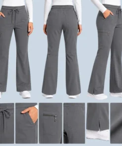 Women's Flare Scrub Pants | 4-Way Stretch & Durable Bottoms 14 grey flare leg women scrub pant
