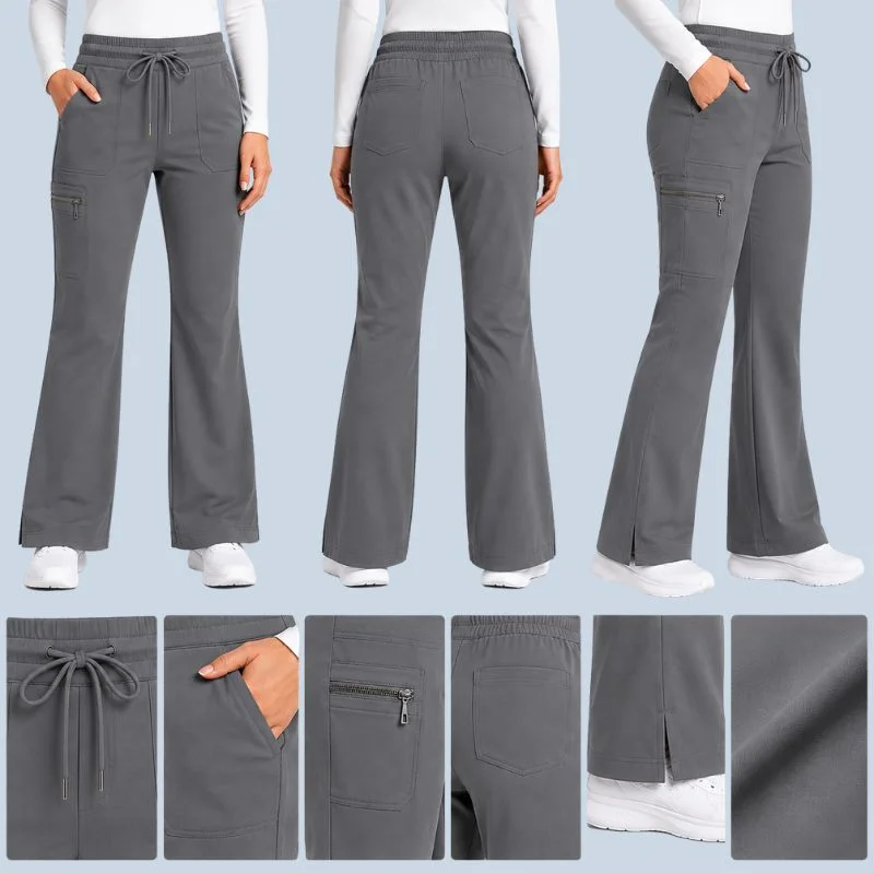 Women's Flare Scrub Pants | 4-Way Stretch & Durable Bottoms 7 grey flare leg women scrub pant