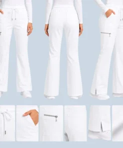 Women's Flare Scrub Pants | 4-Way Stretch & Durable Bottoms 15 white flare leg scrb pant