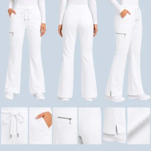 Women's Flare Scrub Pants | 4-Way Stretch & Durable Bottoms 15 white flare leg scrb pant
