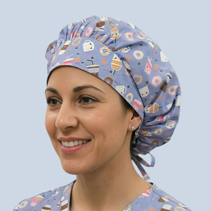 Premium Comfort Bouffanr Scrub Caps- Pack of 3 (Navy, Black, & Sweet Treats Print) - Image 4